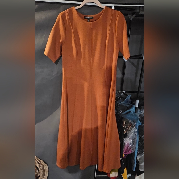 Banana Republic Factory Seamed Soft Touch Scuba Burnt Orange Midi Dress - Picture 3 of 6